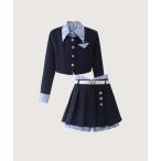  выставить pre pi- полоса стежок жакет выставить Preppy Stripe Stitching Jacket Set-Upreti-