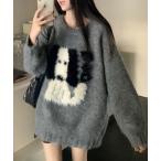 ニット セーター DOG柄ジャカードニットプルオーバー レディース