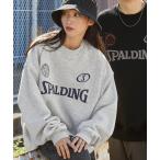 トレーナー スウェット SPALDING/スポルディング 別注 ロゴ刺繍/プリント ゲームデザインビッグシルエットプルオーバースウェット レディース