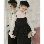 パンツドレス 「BONLECILL noir」「2点セット」パール付きペプラムキャミビスチェ＆センタープレススラックス