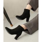 ブーツ 8.0cm 太ヒール ポインテッドトゥ ショートブーツ レディース