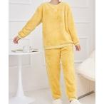 パジャマ ルームウェア ソリッドカラー ボア フリース 長袖 ルームウエア レディース