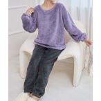 パジャマ ルームウェア ラウンドネック ふわもこ 長袖 フリース ルームウエア レディース