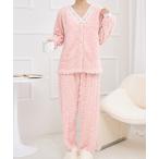 パジャマ ルームウェア レース ドッキング ケーブル柄 長袖 フリース ルームウエア レディース