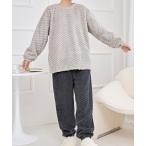 パジャマ ルームウェア ラウンドネック 配色 ヘリンボーン フリース ルームウエア レディース