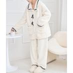 パジャマ ルームウェア 配色 リボン ウエーブ フリース ルームウエア レディース