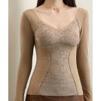 インナーシャツ 肌着 Uネック レース ドッキング 長袖 補正 インナー レディース