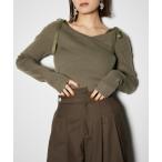 ニット セーター 2WAYショルダーリボンクロスニットトップ 秋服 冬服 レディース