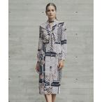 ワンピース ラインブロックフラワープリントワンピース