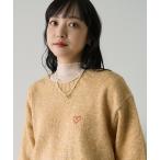 ニット セーター ワンポイントハート刺繍 フォックス混ニットプルオーバー レディース