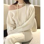 ニット セーター リボンレースアップオフショルダーニットトップス レディース