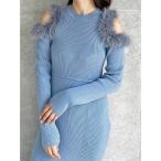 ワンピース ファーショルダーカットアウトニットワンピース