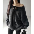 ショッピングリボン ニット セーター 「 ２WAY 」ベロアリボンスパングルオーバーニット ／   velor ribbon spangle over knit レディー