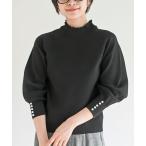 ニット セーター 袖口パールフリルネックスポンジニットプルオーバー レディース