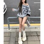 tシャツ オフショルダースウェットグラフィックPO レディース