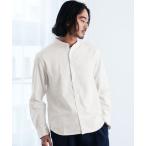 シャツ フランネルバンドカラー無地長袖シャツ メンズ レディース