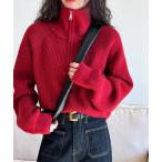 ニット セーター ハーフジップリブニット レディース