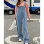 サロペット オーバーオール ワイドデニムサロペット レディース