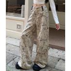 パンツ 総柄ワイドパンツ レディース