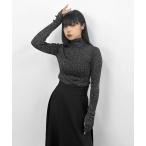 ニット セーター 「LVEU.」ラメリブハイネックニットトップス / トップス ニット リブ ラメ サムホール フィンガーホール ハイネック ブラック