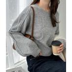 ショッピングアンドミー ニット セーター ニュアンスウェーブ柄ショート丈ニットトップス レディース