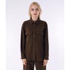 ブラウス シャツ ストレッチ ウールライクダブルポケットシャツ レディース