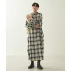 ワンピース バンドカラーチェックシャツワンピース