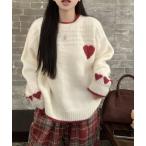 ニット セーター ハート柄ジャカードニットトップス　プルオーバー レディース