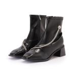 ブーツ メタリック チェーン付き エナメル風 ショート ブーツ レディース