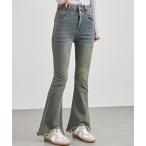 ジーンズ デニム デニムパンツ ハイウエスト スリム フレア フリンジ デニム パンツ レディース