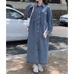シャツワンピース デニムロングシャツワンピース