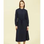 ワンピース バンドカラープリーツサテンワンピース