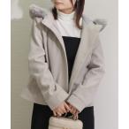 コート アウター バックリボン エコファー付きフードショートコート レディース