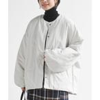 ダウンコート ダウンジャケット ナイロン中綿ノーカラージャケット レディース