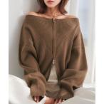 ニット セーター ダブルジップオフショルニットトップス レディース