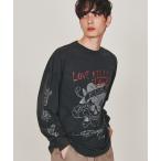 tシャツ ED HARD エド・ハーディー ピグメント加工 ヴィンテージライク グラフィック ロゴプリント オーバーサイズ ロングスリーブTシャツ/ロ