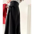 ショッピングリボン パンツ 動くたび軽やか上品シルエット。サイドリボン付き3タックハイウエストワイドパンツ レディース