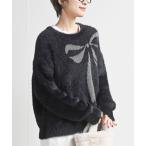 ニット セーター ラメリボンジャガードフェザーニットプルオーバー レディース