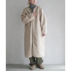 ノーカラーコート コート 「着ぶくれしにくいgoodなバランス」Good-Balance ボアアウター「ロングコート」 レディース