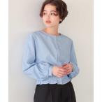 ブラウス シャツ クルーネック裾シャーリングブラウス レディース