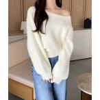ニット セーター オフショルフェザーヤーンニット レディース