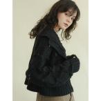 カーディガン Pompom high neck knit cardigan レディース