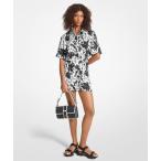 オールインワン パームプリント サテン ロンパース レディース