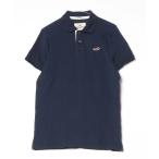 「Hollister」 刺繍半袖ポロシャツ M ネイビー メンズ