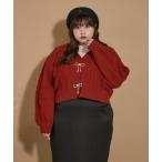 ニット セーター 「大きいサイズ」リボンケーブルカーディガン レディース