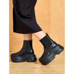 ブーツ Mafmof(マフモフ)10cmメガ厚底クラッシュソールサイドゴアショートブーツ レディース