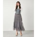 ワンピース スウェード段々チュール切替ジャンドレ