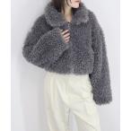 レザージャケット ライダース プードルショートコート/poodle fur stand collar short jacket ハイネック クロップド