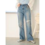 ジーンズ デニム デニムパンツ ダメージデザインフレアデニム レディース
