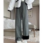 パンツ ヘリンボーン柄裏起毛ストレートパンツ レディース